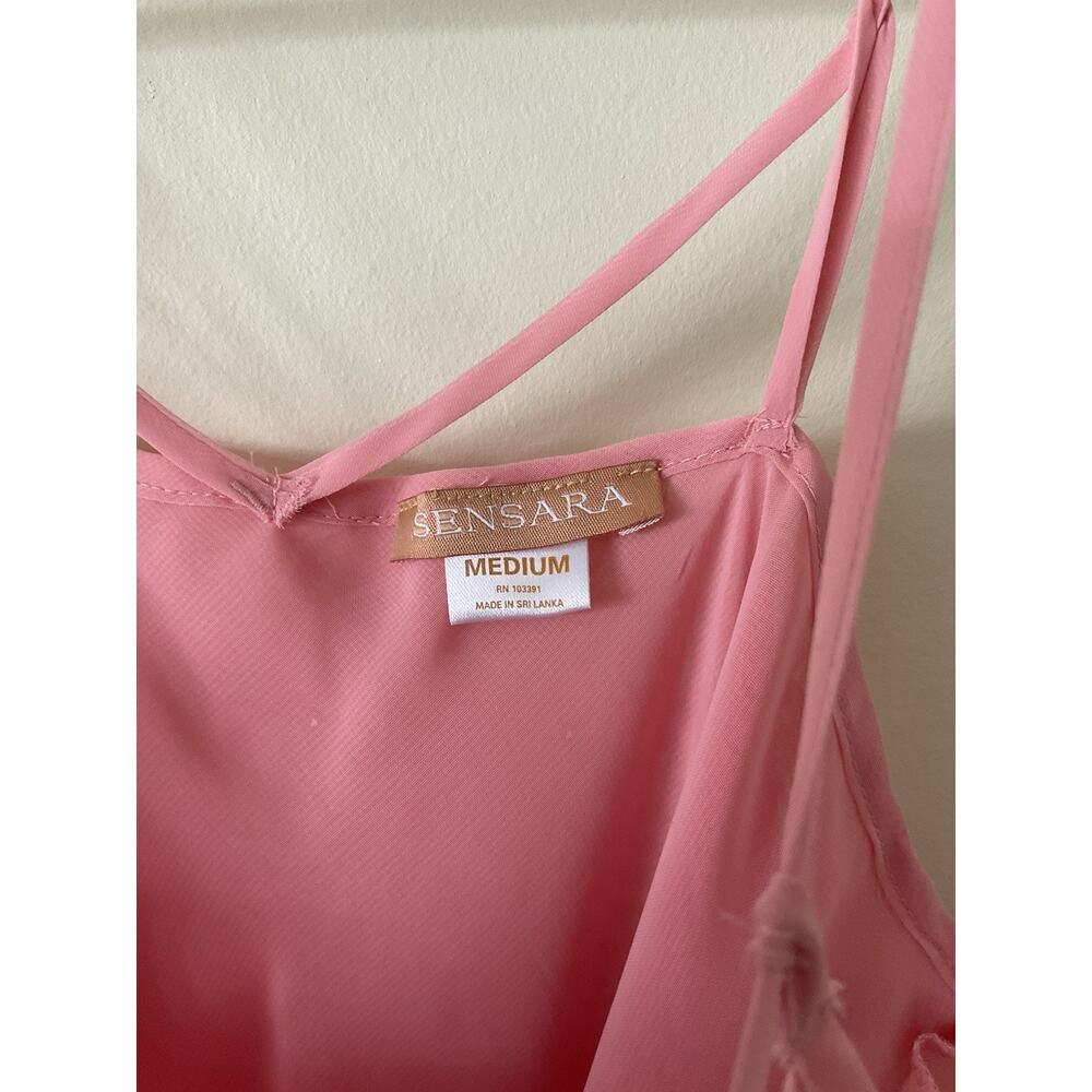 Sensara Pink Maxi Slip Dress Medium Lace Trim V Neck Spaghetti Strap Flowy Y2K - Picture 3 of 7